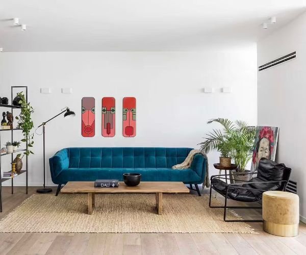 Blue Sofa With Vinyl Flooring