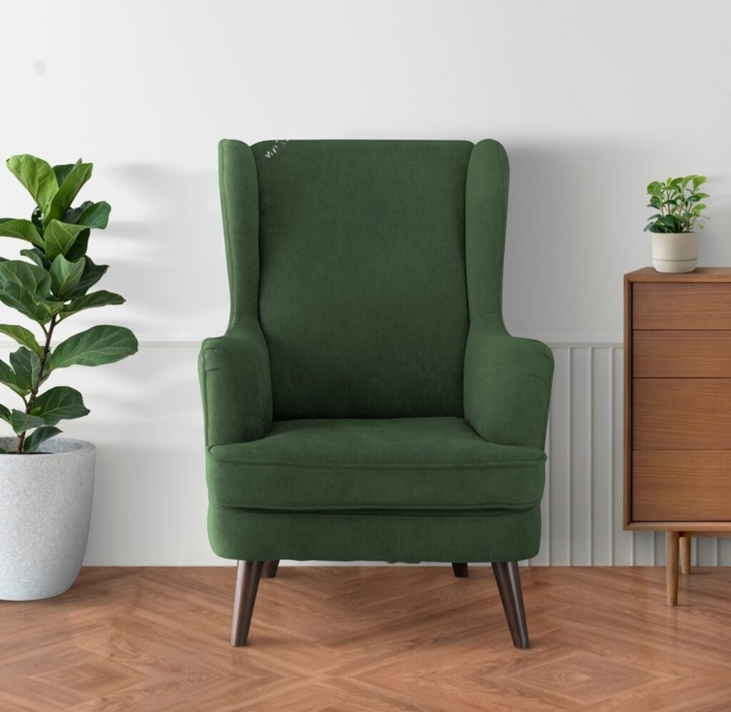 green color single seater sofas